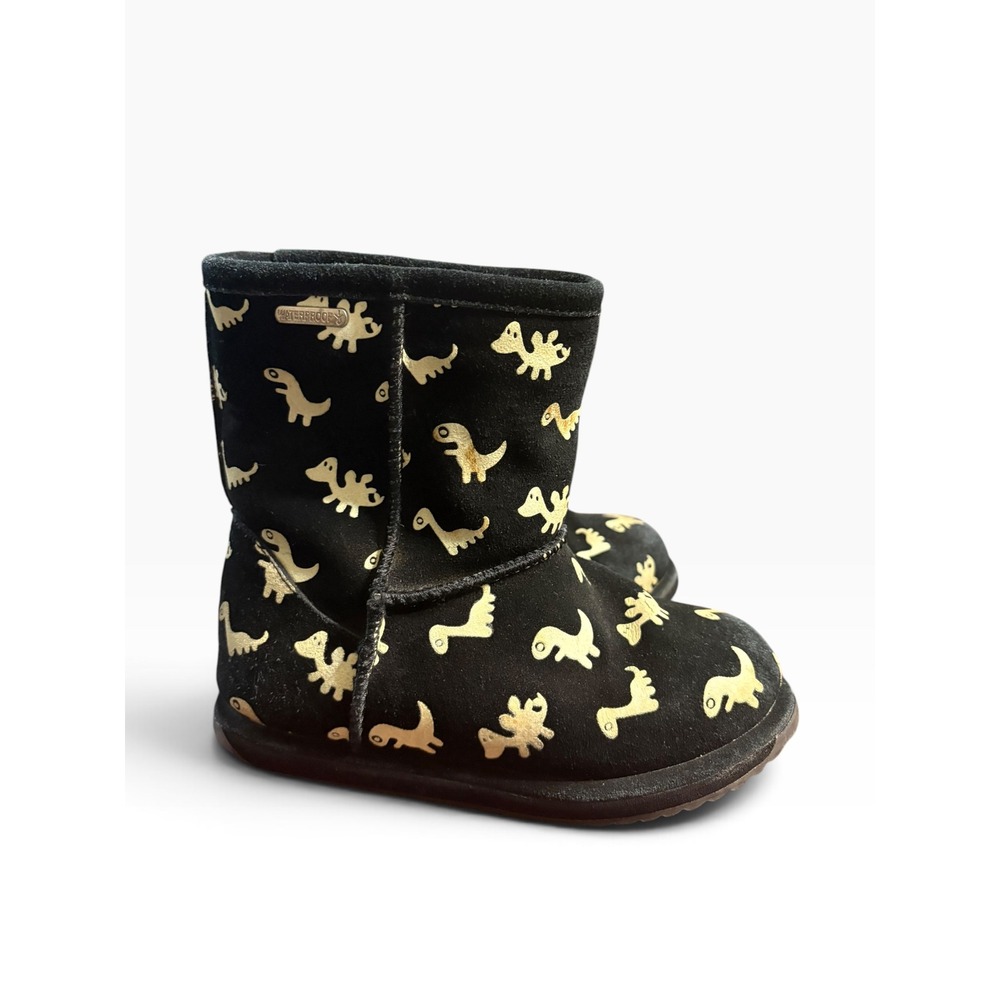 EMU Australia Kids Waterproof Black Gold Dinosaur Suede Sheepskin Boots K13
